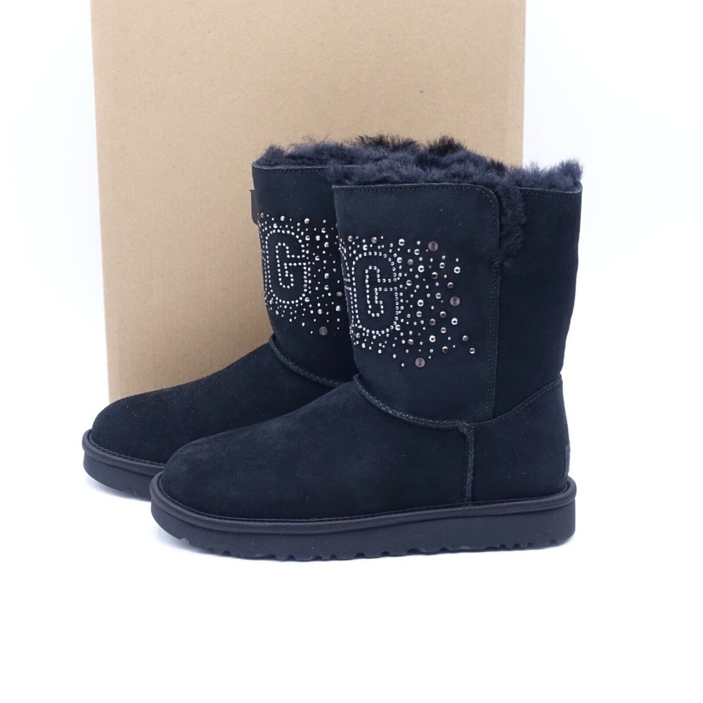 NEW UGG Women's Classic Bling Short Shearling Boots 1112495/BLK Black Suede Size